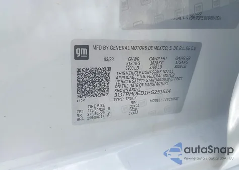 2023 GMC Sierra 1500 2Wd Short Box Slt z USA, uszkodzony, nr VIN 3GTPHDED1PG251514